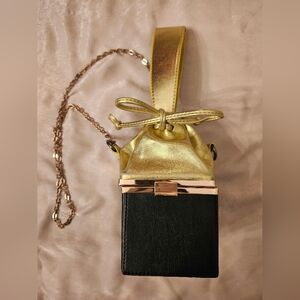 Black and Gold Box Purse with Chain Strap